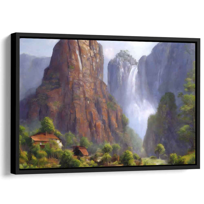 Cascade Edge View: Waterfall and Cliffs Landscape Canvas Art Print