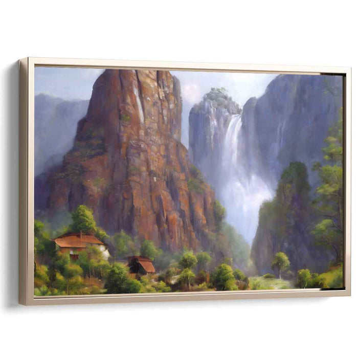 Cascade Edge View: Waterfall and Cliffs Landscape Canvas Art Print