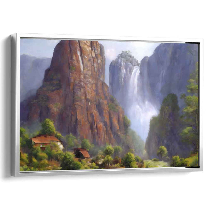 Cascade Edge View: Waterfall and Cliffs Landscape Canvas Art Print