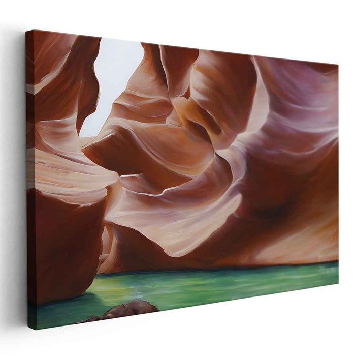 Mineral Mirage: Realistic Sandstone and Emerald Landscape Canvas Art