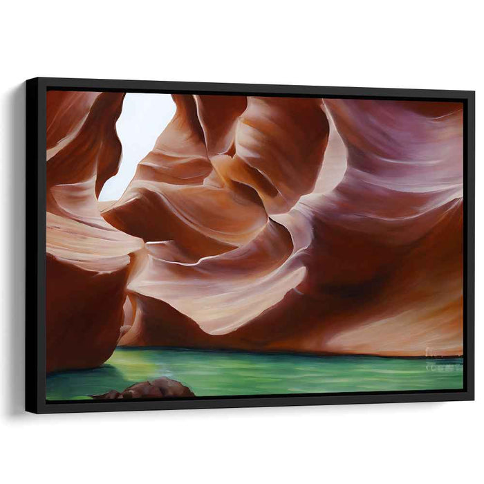 Mineral Mirage: Realistic Sandstone and Emerald Landscape Canvas Art