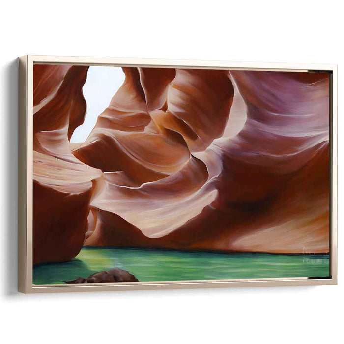 Mineral Mirage: Realistic Sandstone and Emerald Landscape Canvas Art