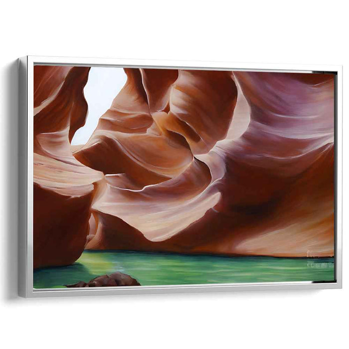 Mineral Mirage: Realistic Sandstone and Emerald Landscape Canvas Art