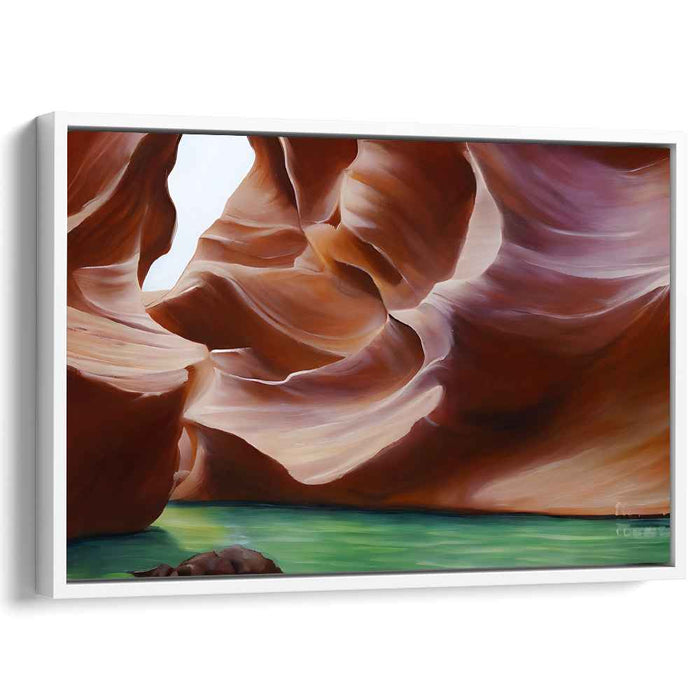 Mineral Mirage: Realistic Sandstone and Emerald Landscape Canvas Art