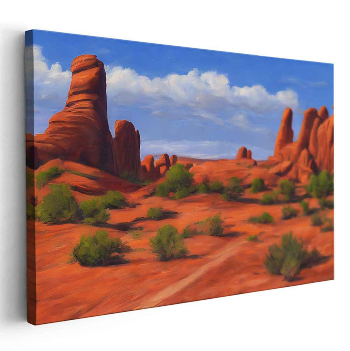 Echoes of Scarlet Ravine: Awe-Inspiring Red Rock Landscape Canvas Art Print