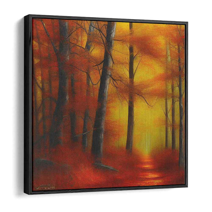 Whispers Of Crimson Leaves: Enchanting Forest Path in Fiery Fall Colors Canvas Art