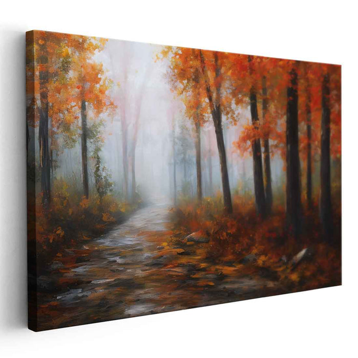 Whispering Woods Mystery: Misty Forest Path Canvas Art Print