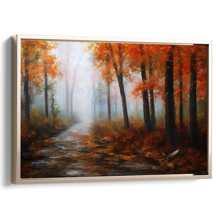 Whispering Woods Mystery: Misty Forest Path Canvas Art Print