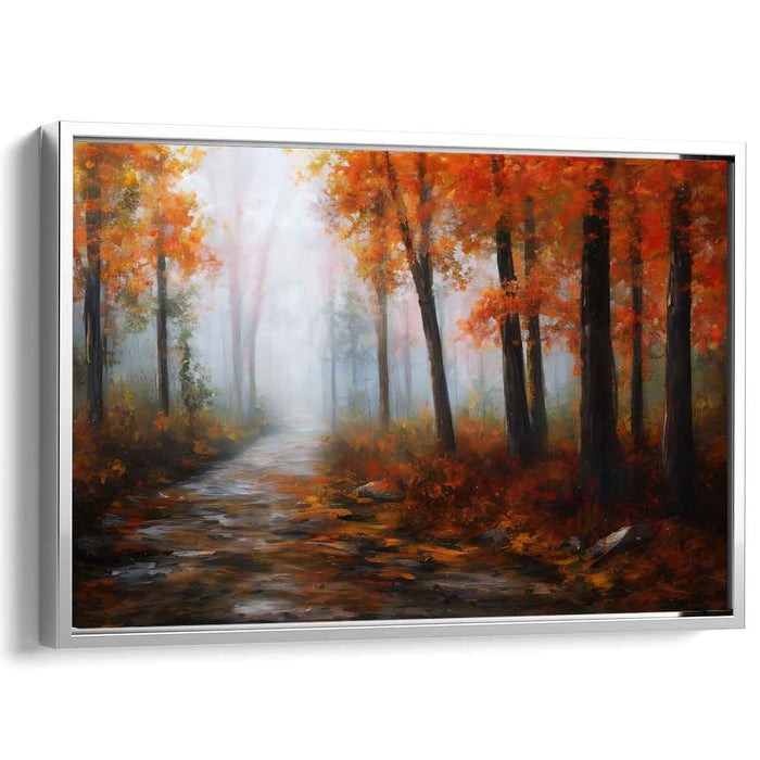 Whispering Woods Mystery: Misty Forest Path Canvas Art Print