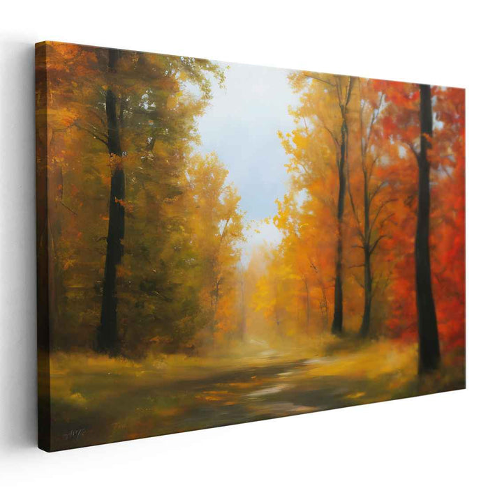 Whispers Of Amber Canopy: A Stroll Through the Golden Forest Canvas Art Print