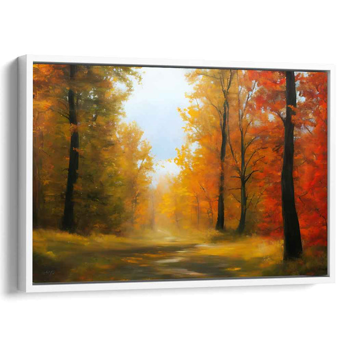 Whispers Of Amber Canopy: A Stroll Through the Golden Forest Canvas Art Print