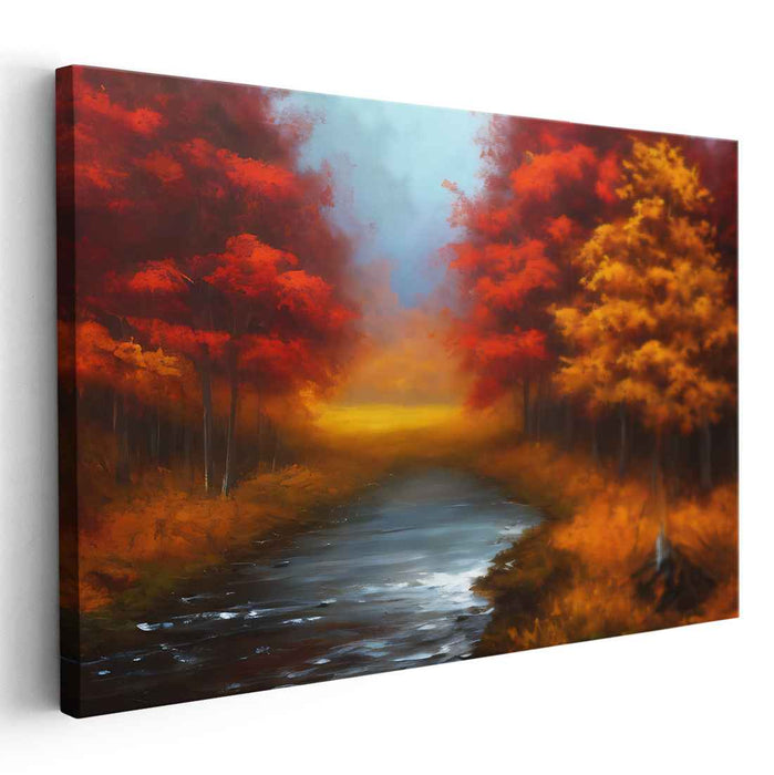 Enchanted Woods Flow: Vibrant Forest River Landscape Canvas Art Print