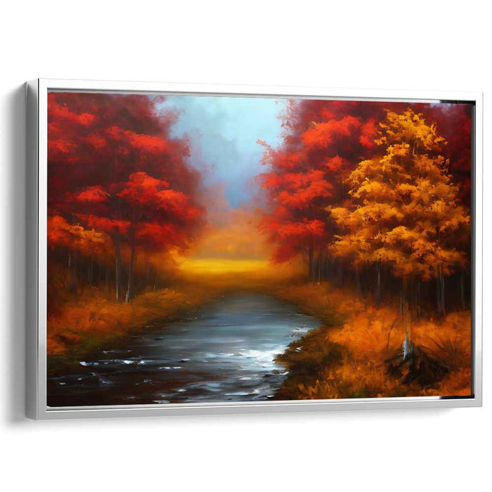 Enchanted Woods Flow: Vibrant Forest River Landscape Canvas Art Print