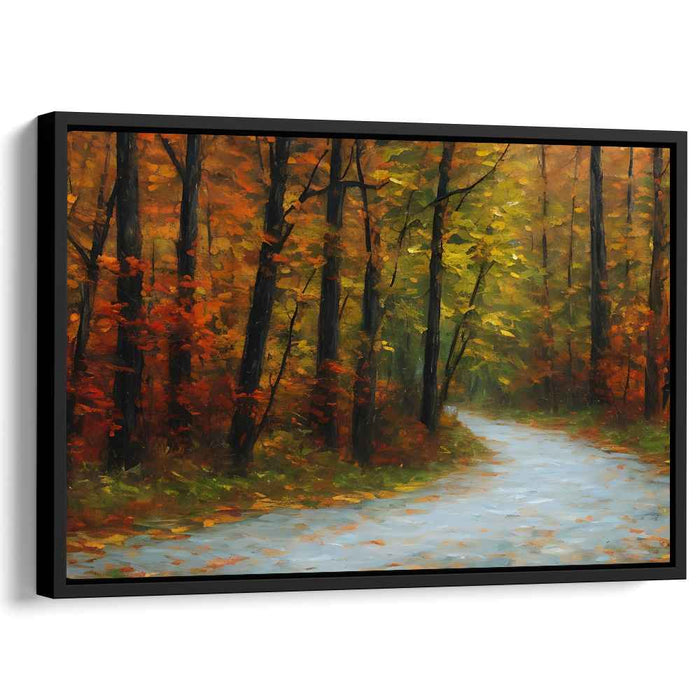 Whispering Leaves Dance Underfoot: Impressionist Forest Path in Fall Canvas Art