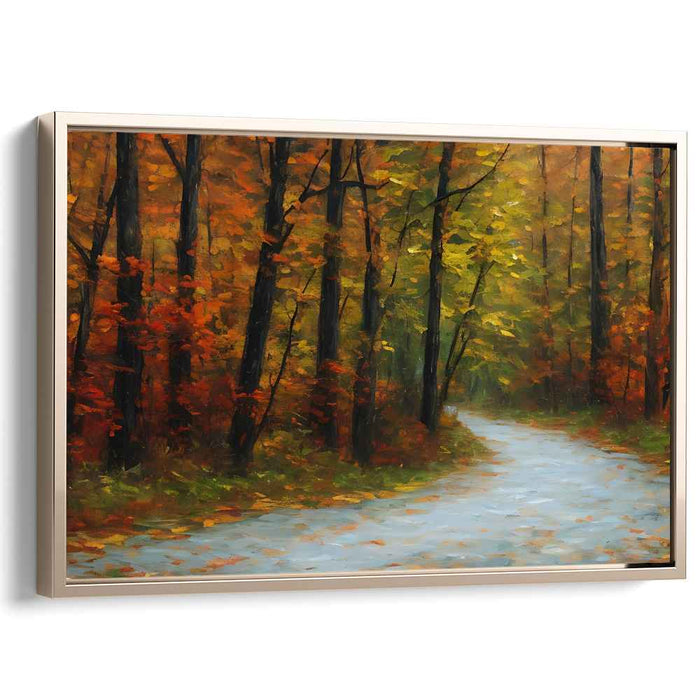 Whispering Leaves Dance Underfoot: Impressionist Forest Path in Fall Canvas Art