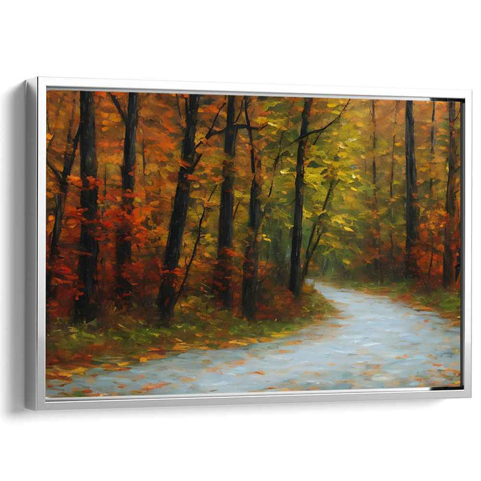 Whispering Leaves Dance Underfoot: Impressionist Forest Path in Fall Canvas Art
