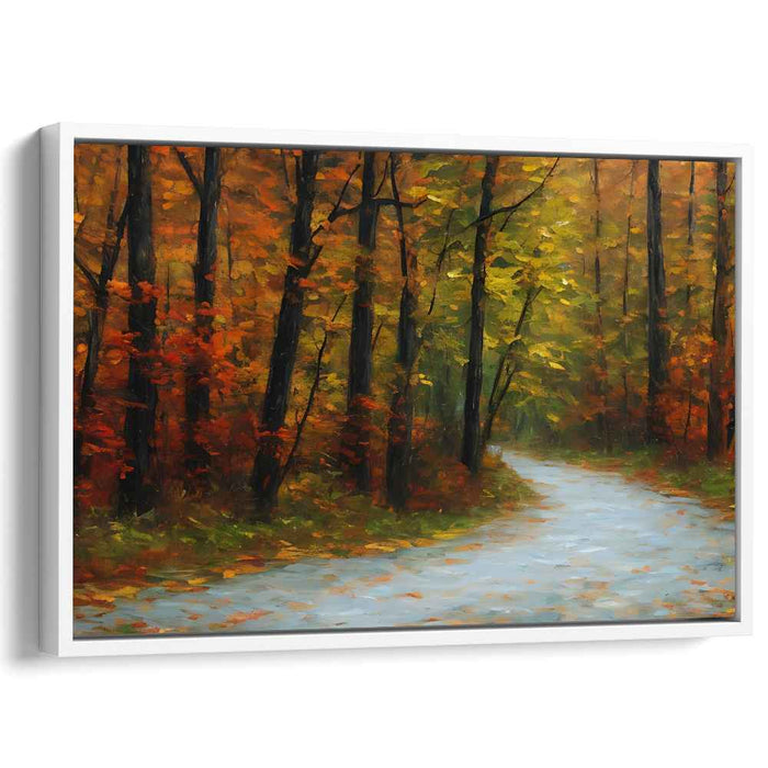 Whispering Leaves Dance Underfoot: Impressionist Forest Path in Fall Canvas Art
