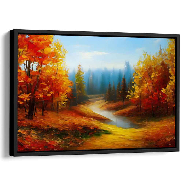 Ember Flow Serenity: A Tranquil River Through Fiery Foliage Canvas Art Print