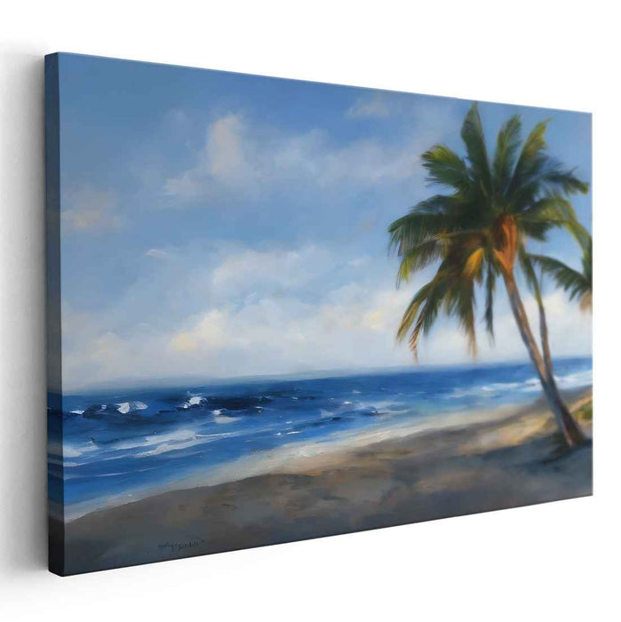 Turquoise Breeze: Majestic Palm and Ocean View Canvas Art