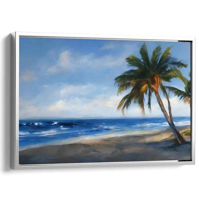 Turquoise Breeze: Majestic Palm and Ocean View Canvas Art
