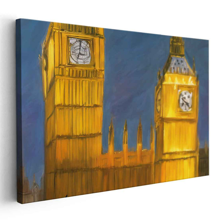 Starry Timekeeper Dreams: Impressionistic Big Ben Under Starlit Sky Canvas Art