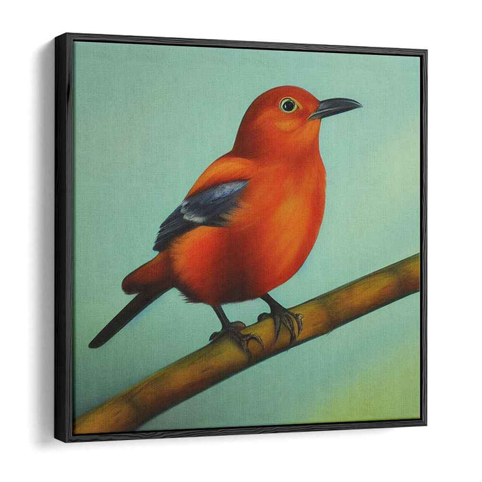 Citrus Wings Resting Grace: Vibrant Orange Bird on Serene Branch Canvas Art