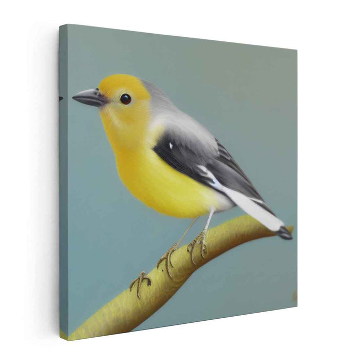 Avian Perch Illusion: Hyper-Realistic Vibrant Bird on Branch Canvas Art
