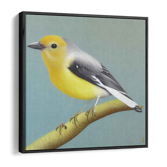 Avian Perch Illusion: Hyper-Realistic Vibrant Bird on Branch Canvas Art