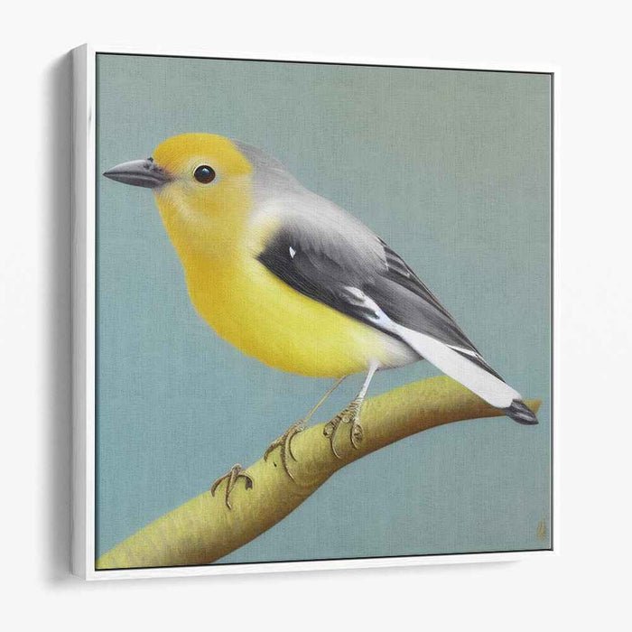 Avian Perch Illusion: Hyper-Realistic Vibrant Bird on Branch Canvas Art