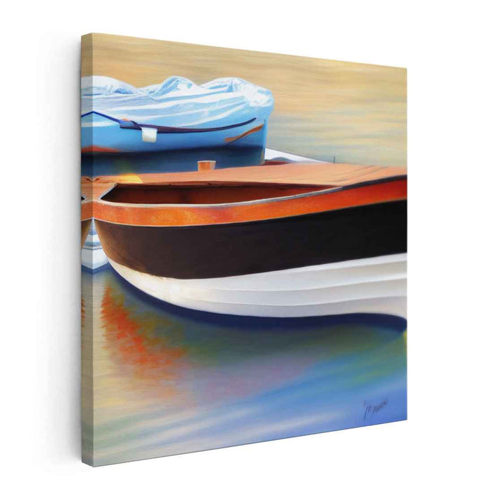 Tranquil Boat Reflections: Tranquil Boat Reflections Canvas Art