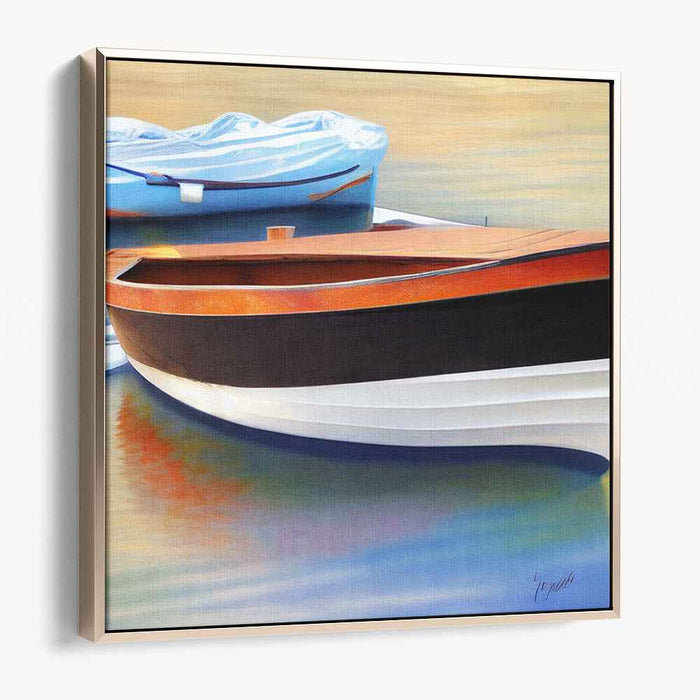 Tranquil Boat Reflections: Tranquil Boat Reflections Canvas Art