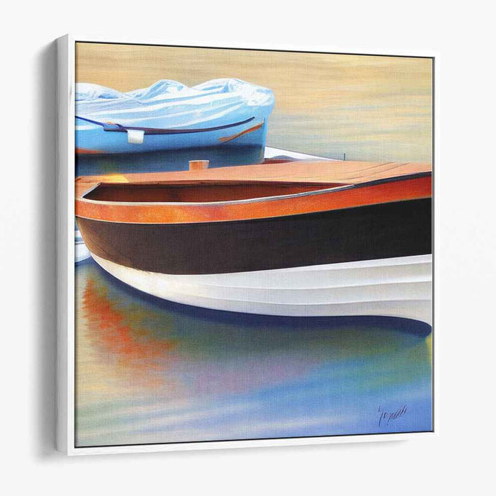 Tranquil Boat Reflections: Tranquil Boat Reflections Canvas Art