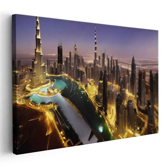 Illuminated Metropolis: Futuristic Cityscape at Night Canvas Art Print