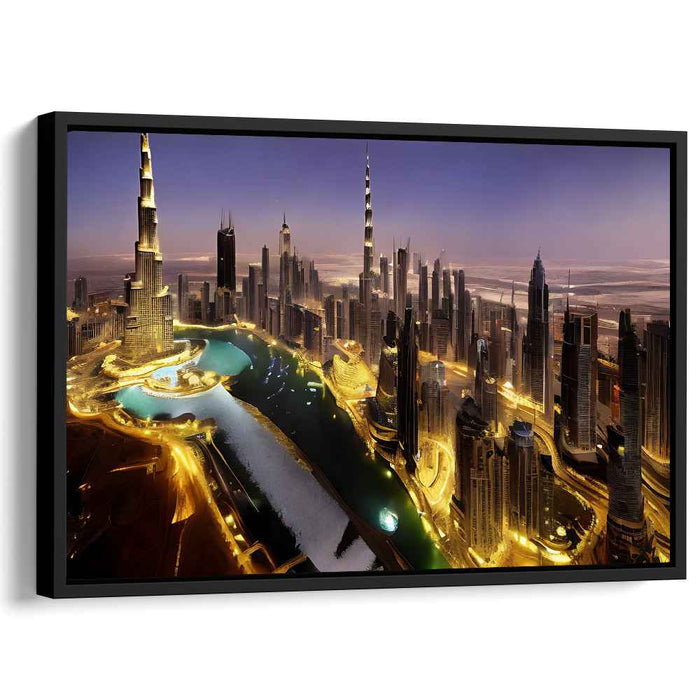 Illuminated Metropolis: Futuristic Cityscape at Night Canvas Art Print