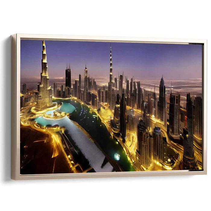 Illuminated Metropolis: Futuristic Cityscape at Night Canvas Art Print