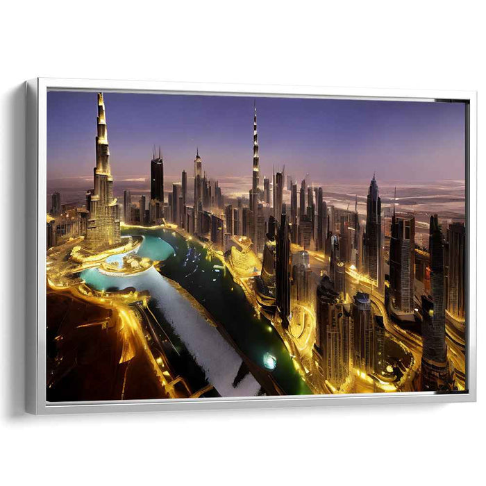 Illuminated Metropolis: Futuristic Cityscape at Night Canvas Art Print