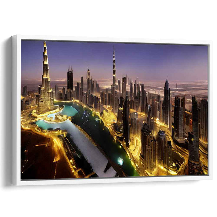 Illuminated Metropolis: Futuristic Cityscape at Night Canvas Art Print