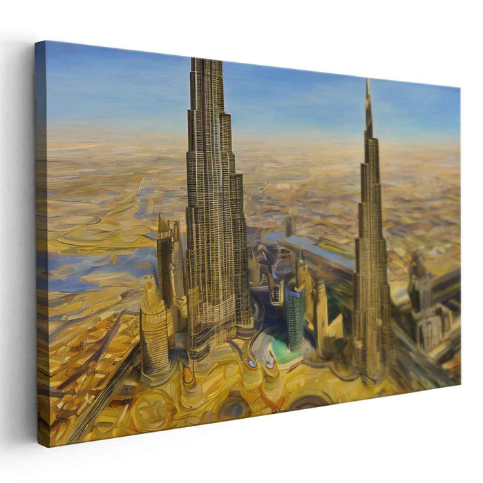 Golden Future: Hyper-Realistic Futuristic Cityscape Canvas Art