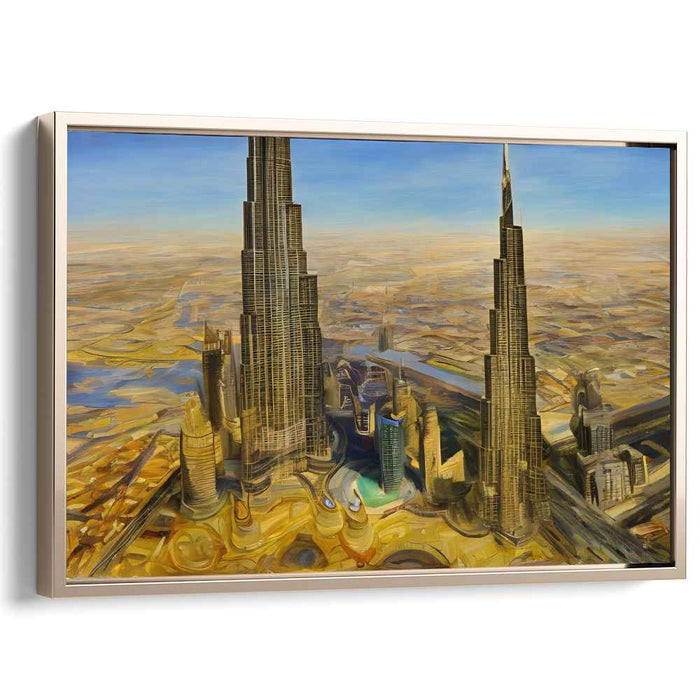 Golden Future: Hyper-Realistic Futuristic Cityscape Canvas Art