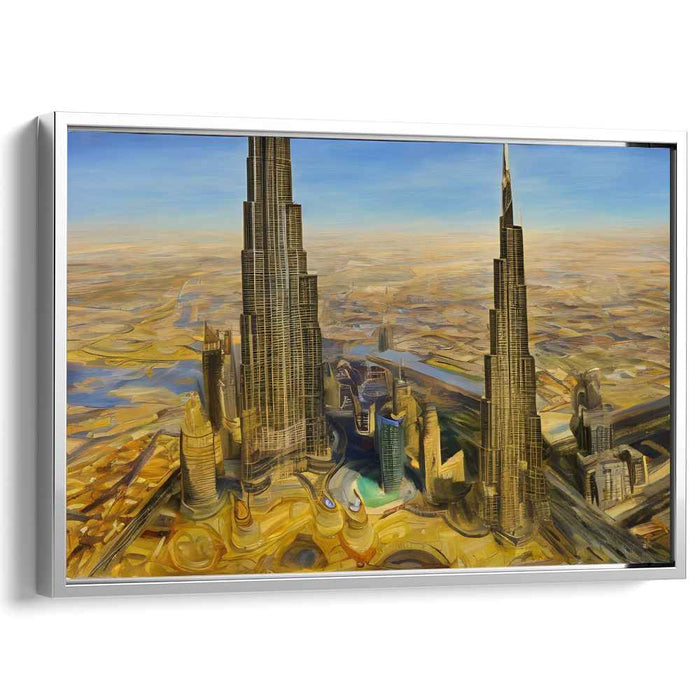 Golden Future: Hyper-Realistic Futuristic Cityscape Canvas Art