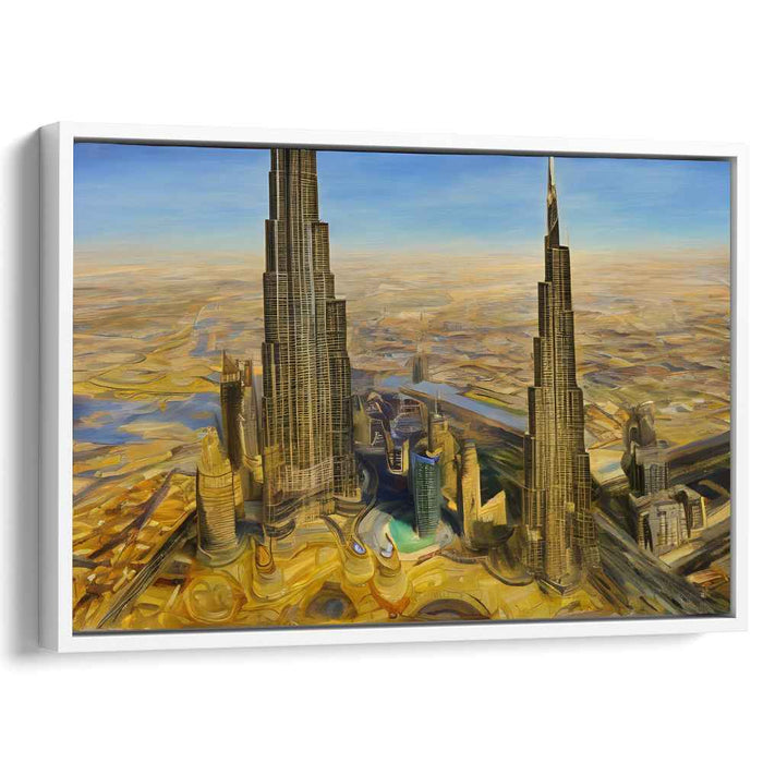 Golden Future: Hyper-Realistic Futuristic Cityscape Canvas Art