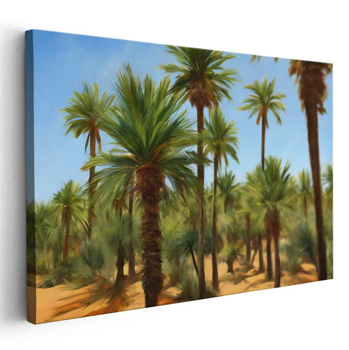 Verdant Oasis Reverie: Lush Palm Grove Landscape Canvas Art