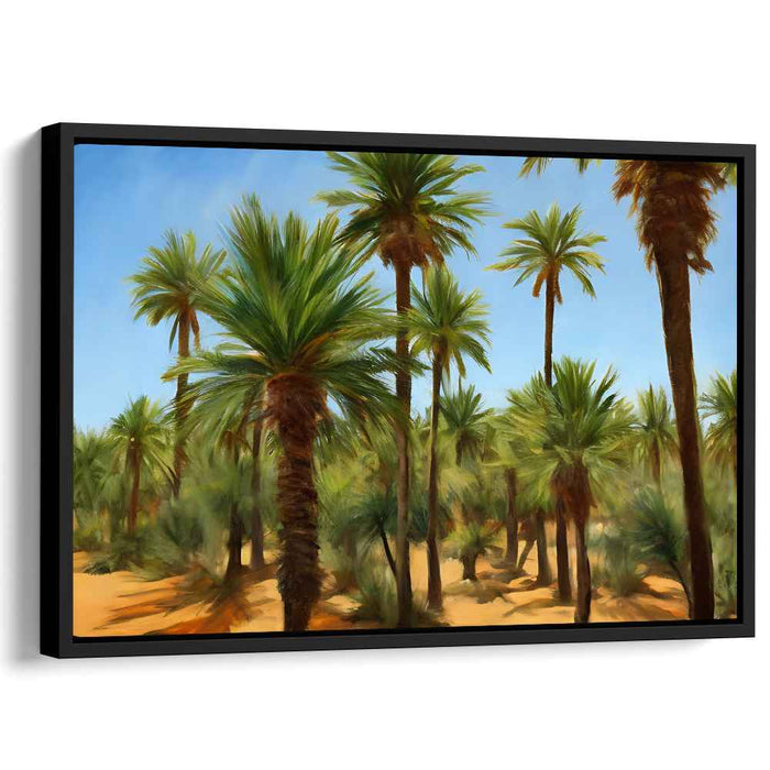 Verdant Oasis Reverie: Lush Palm Grove Landscape Canvas Art