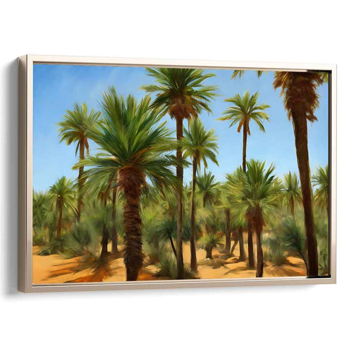 Verdant Oasis Reverie: Lush Palm Grove Landscape Canvas Art