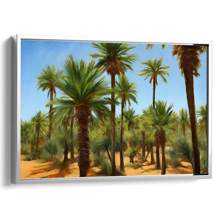 Verdant Oasis Reverie: Lush Palm Grove Landscape Canvas Art