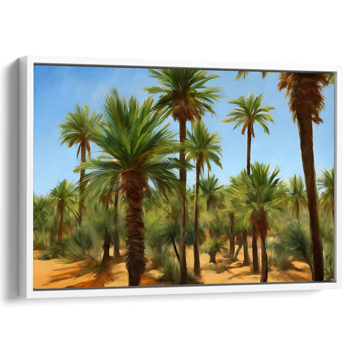 Verdant Oasis Reverie: Lush Palm Grove Landscape Canvas Art