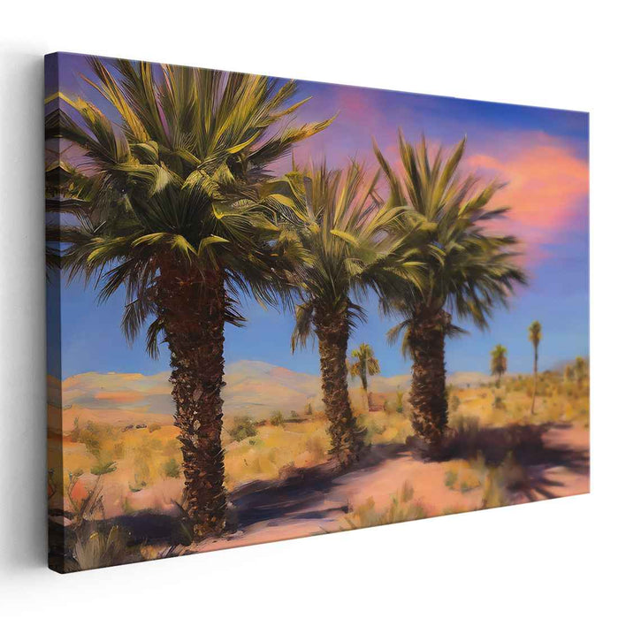 Pastel Dreamscape Palms: Palm Trees under Pastel Skies Canvas Art Print
