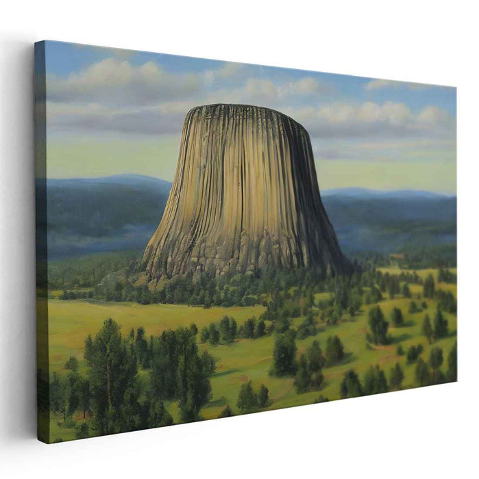 Echoes of Stone Giants: Realistic Landscape Painting of Devils Tower