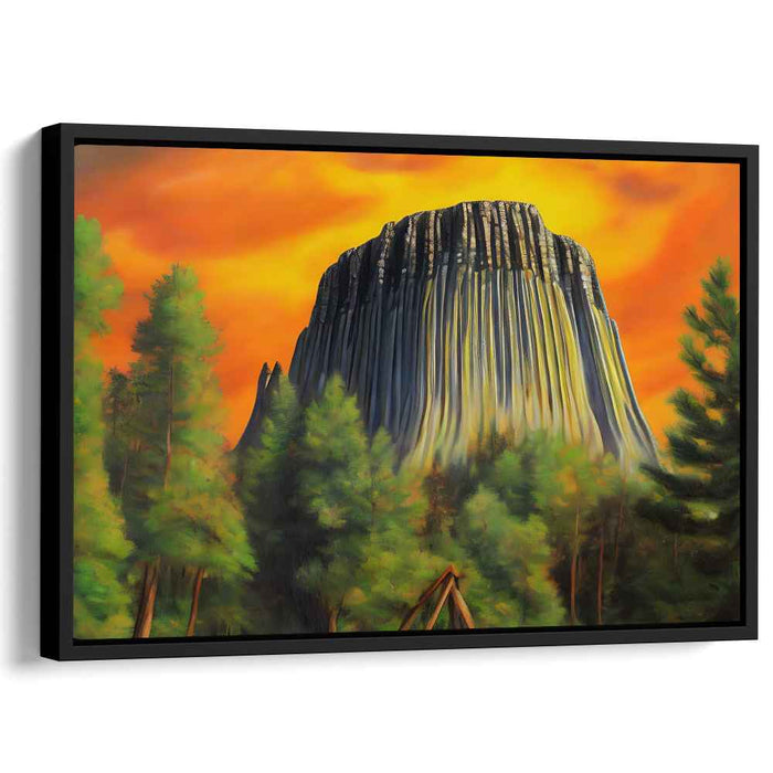 Inferno Peaks Symphony: Dramatic Mountain Landscape with Fiery Sky Canvas Art Print