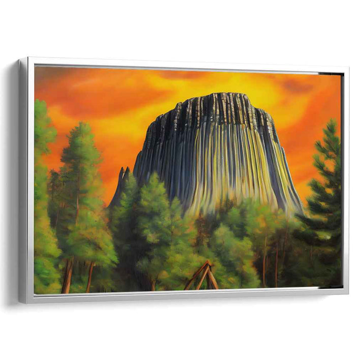 Inferno Peaks Symphony: Dramatic Mountain Landscape with Fiery Sky Canvas Art Print